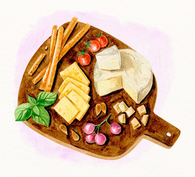 Free Vector watercolor delicious cheese board