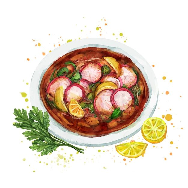 Free Vector watercolor delicious pozole illustration