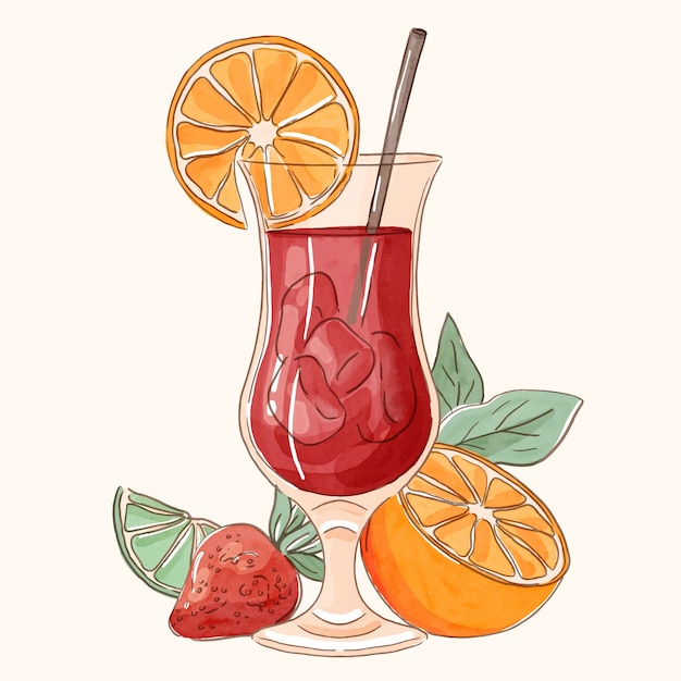 Free Vector watercolor delicious sangria illustration