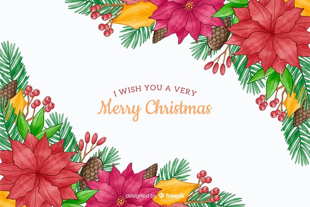 Watercolor design christmas background with flowers