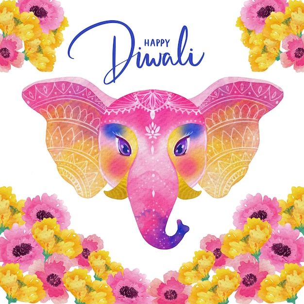 Free Vector watercolor design diwali colorful elephant