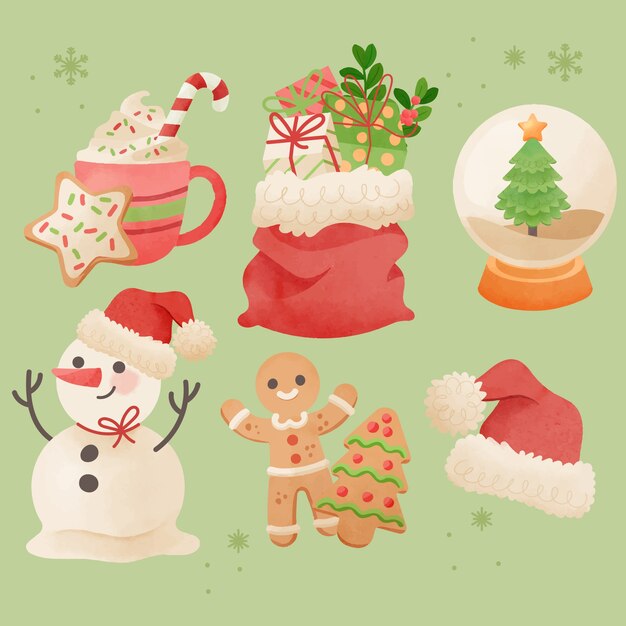 Watercolor design elements collection for christmas season