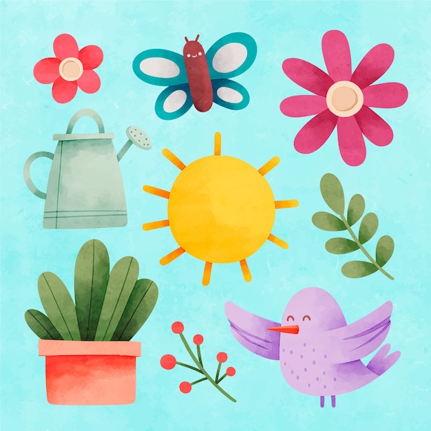 Free Vector watercolor design elements collection for spring season celebration