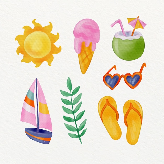 Watercolor design elements collection for summertime