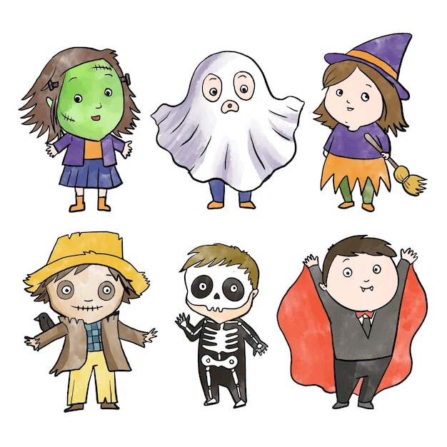 Free Vector watercolor design halloween kid collection