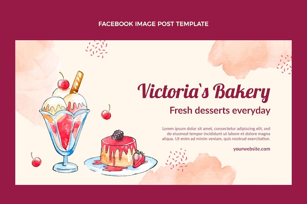 Free Vector watercolor dessert facebook post