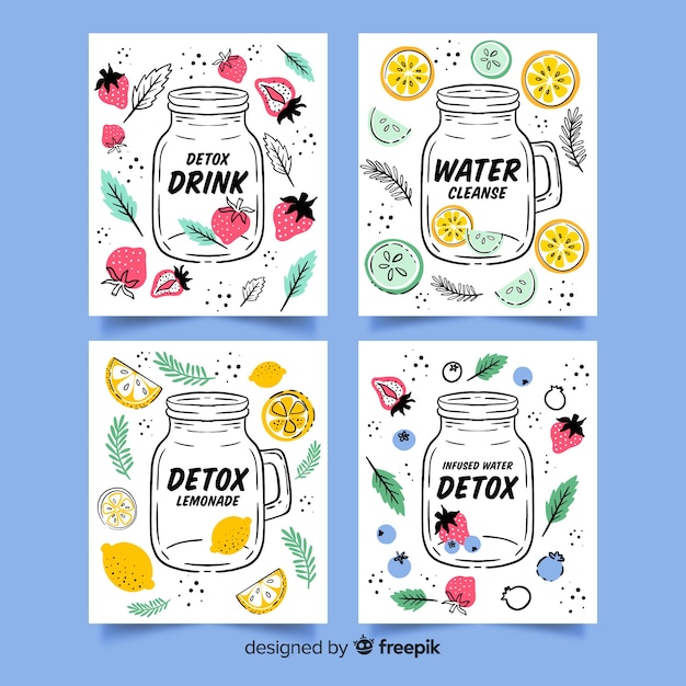 Free Vector watercolor detox fruit juice cards