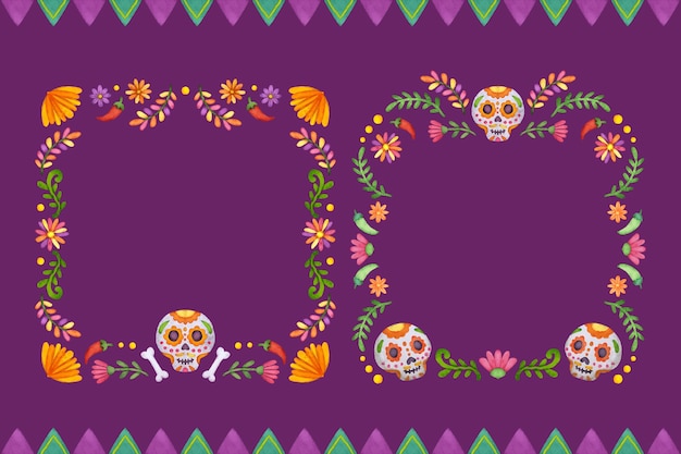 Free Vector watercolor dia de muertos frames collection