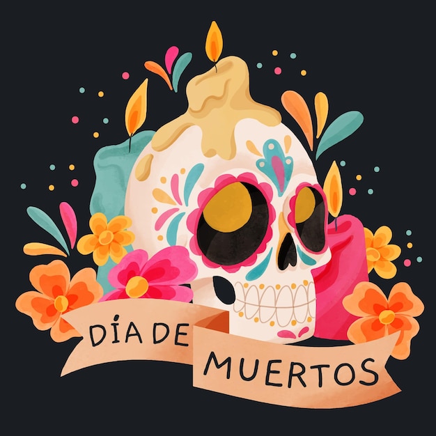 Watercolor dia de muertos illustration