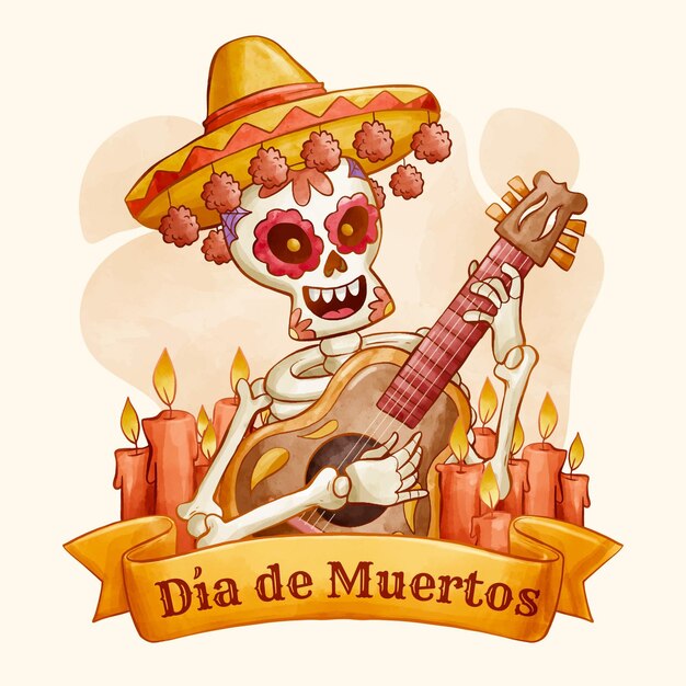 Watercolor dia de muertos illustration