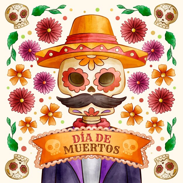 Watercolor dia de muertos illustration