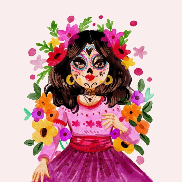 Watercolor dia de muertos illustration