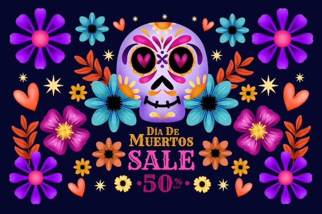 Watercolor dia de muertos sale background