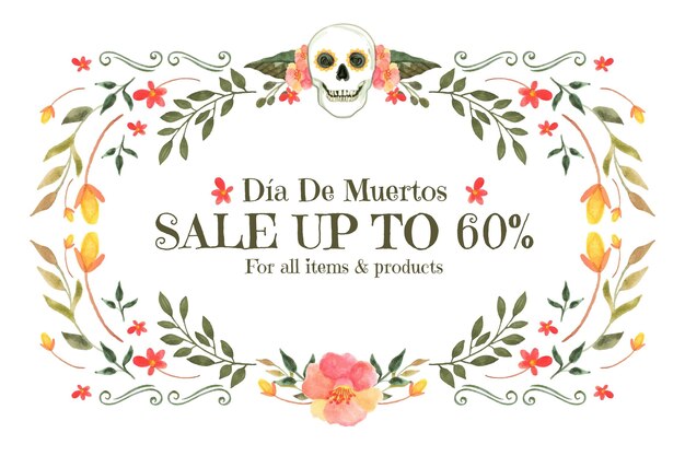 Watercolor dia de muertos sale background