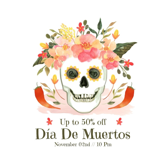 Watercolor dia de muertos sale illustration