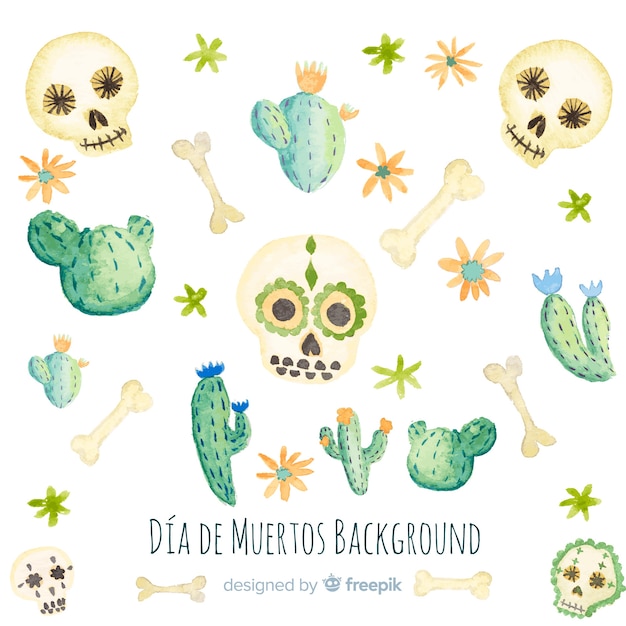 Watercolor dia de muertos skull background