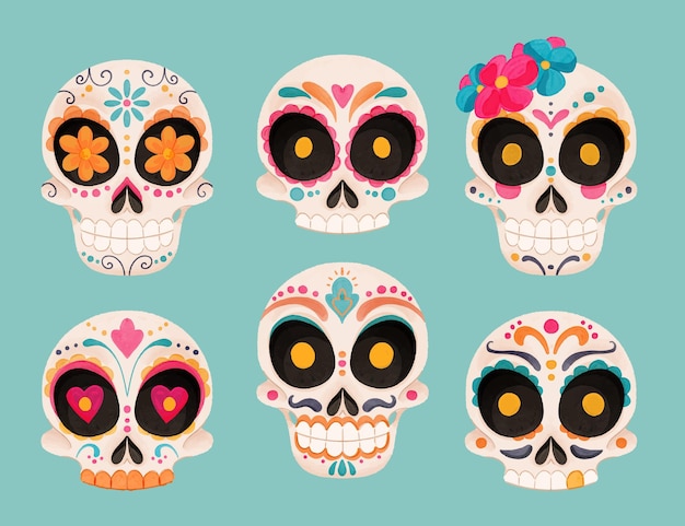 Watercolor dia de muertos skulls collection