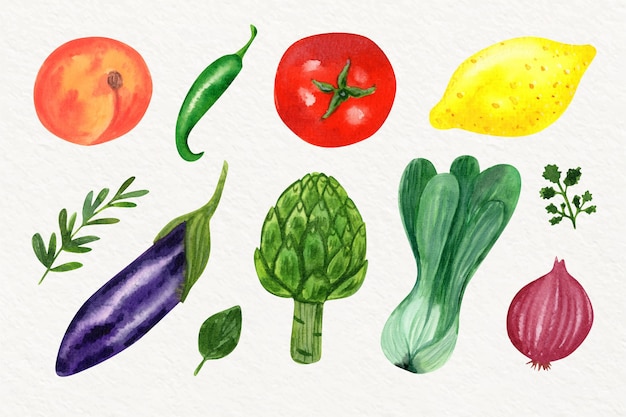 Watercolor different vegetables collection