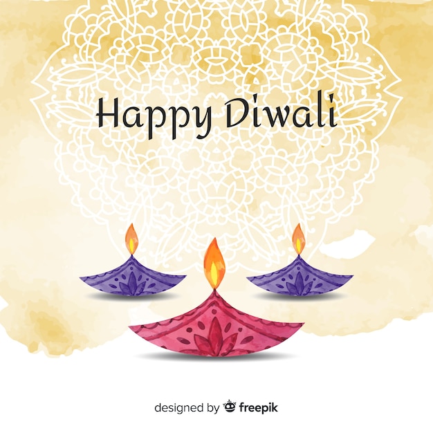 Watercolor diwali background with candles