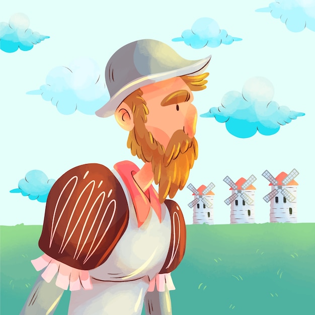 Free Vector watercolor don quixote illustration