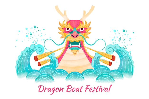 Watercolor dragon boat background