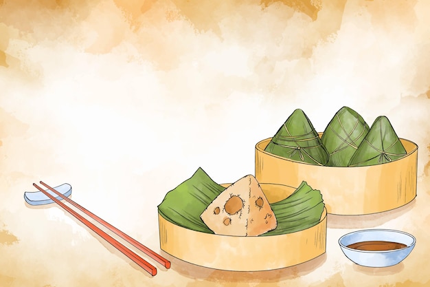 Free Vector watercolor dragon boat's zongzi background