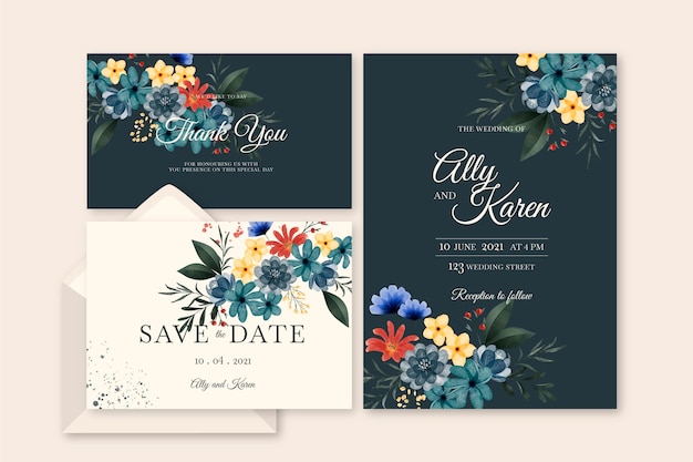 Watercolor dramatic botanical wedding stationery set