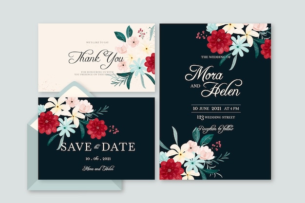 Watercolor dramatic botanical wedding stationery set