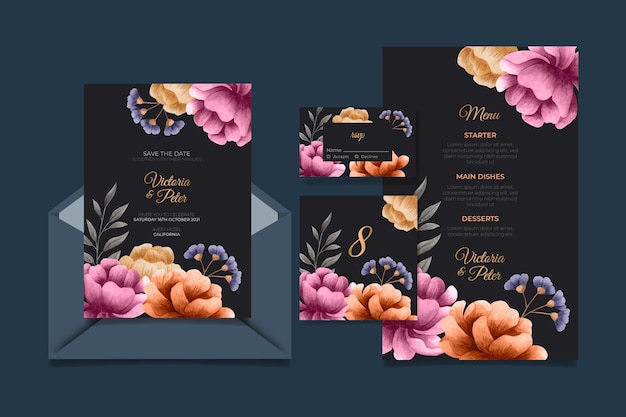 Free Vector watercolor dramatic botanical wedding stationery