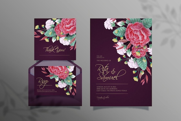 Watercolor dramatic wedding stationery design