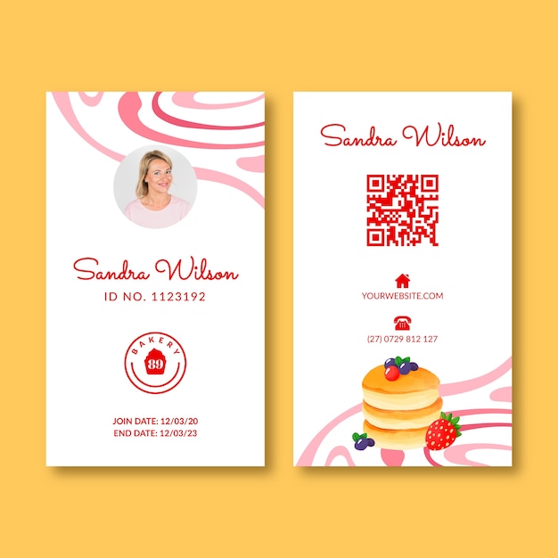 Watercolor dynamic bakery id card template