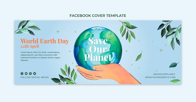 Watercolor earth day social media cover template