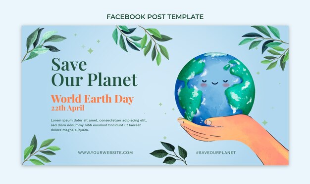 Watercolor earth day social media post template