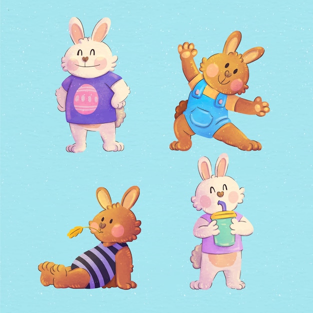 Free Vector watercolor easter bunnies collection