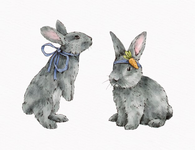 Watercolor easter bunnies collection