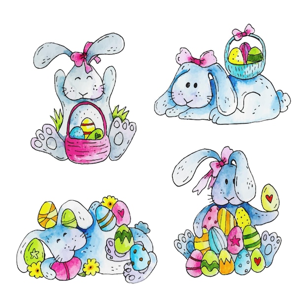 Watercolor easter bunny collection