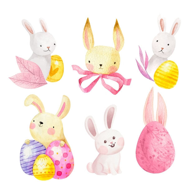 Watercolor  easter bunny collection