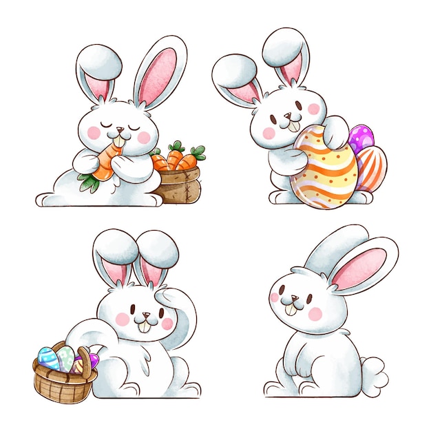 Watercolor easter bunny collection