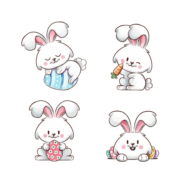 Watercolor easter bunny collection