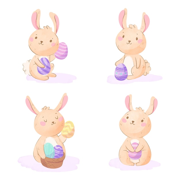 Watercolor easter bunny collection