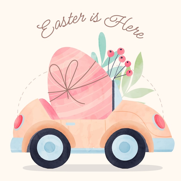 Watercolor easter car illustration