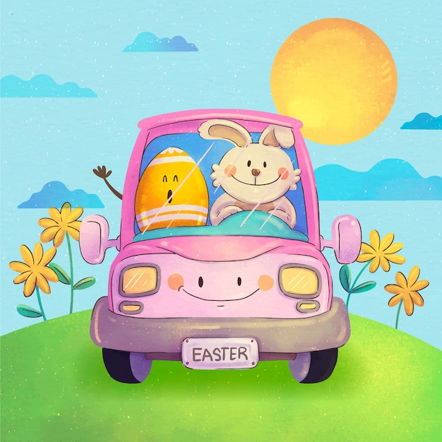 Free Vector watercolor easter car illustration