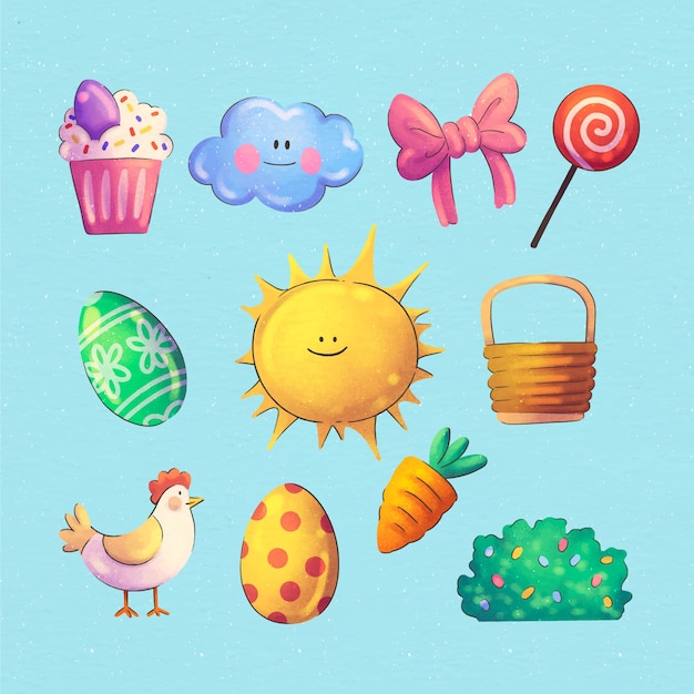 Free Vector watercolor easter cliparts collection