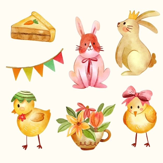 Free Vector watercolor easter cliparts collection