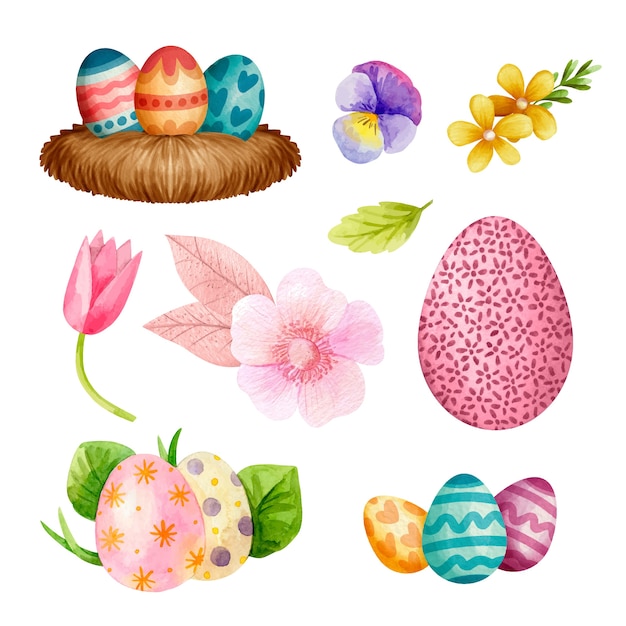 Watercolor easter cliparts collection