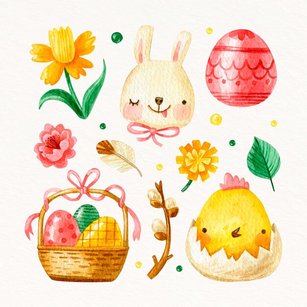 Watercolor easter cliparts collection