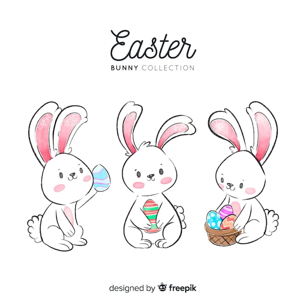 Watercolor easter day bunny collection