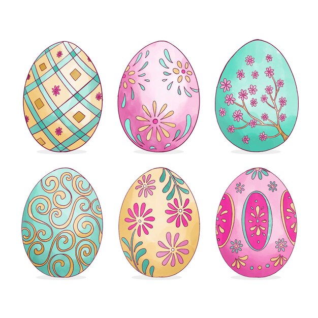 Watercolor easter day egg collection