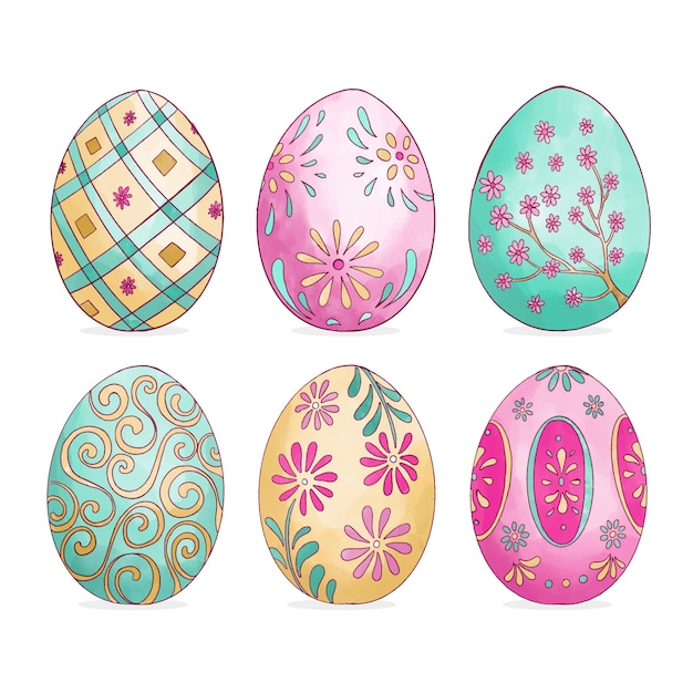 Watercolor easter day egg collection