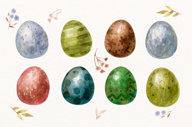 Watercolor easter day egg collection